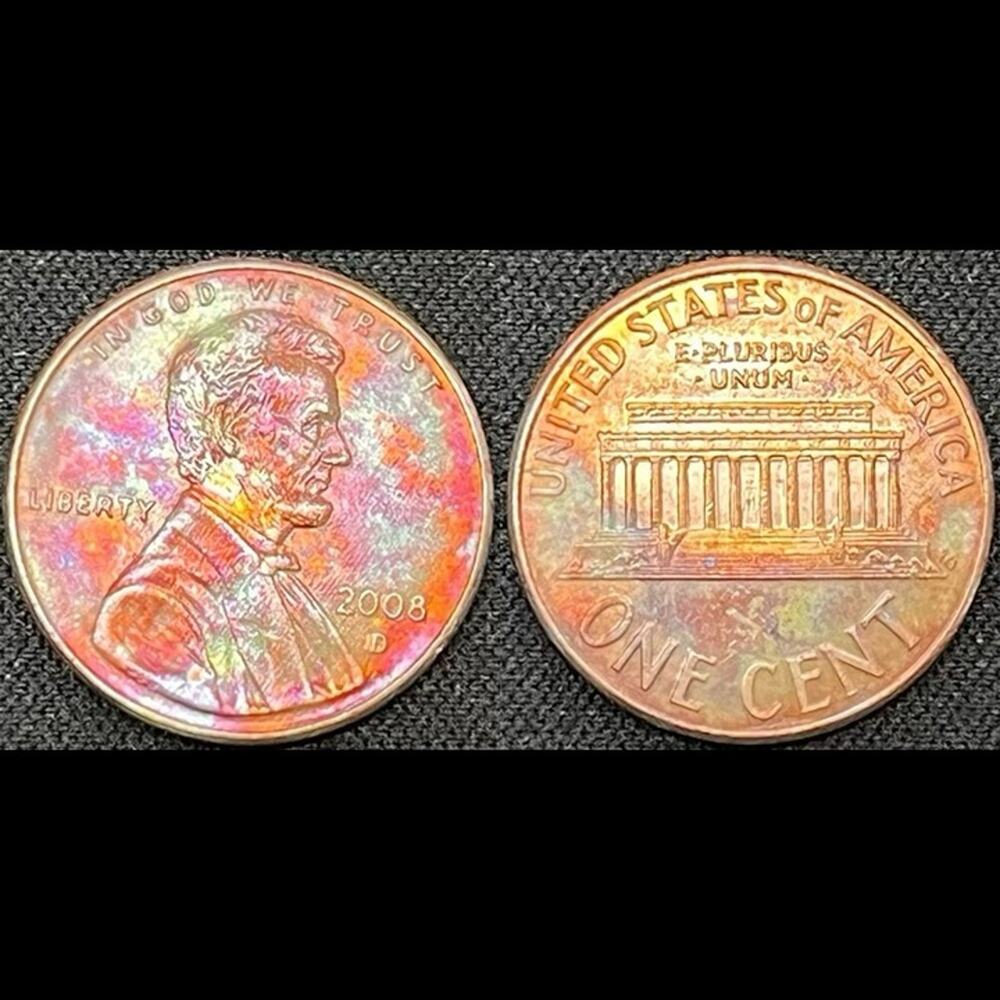 Lincoln One Cent 2008-D Synthesized Rainbow Toning Handmade Collection Coin #18